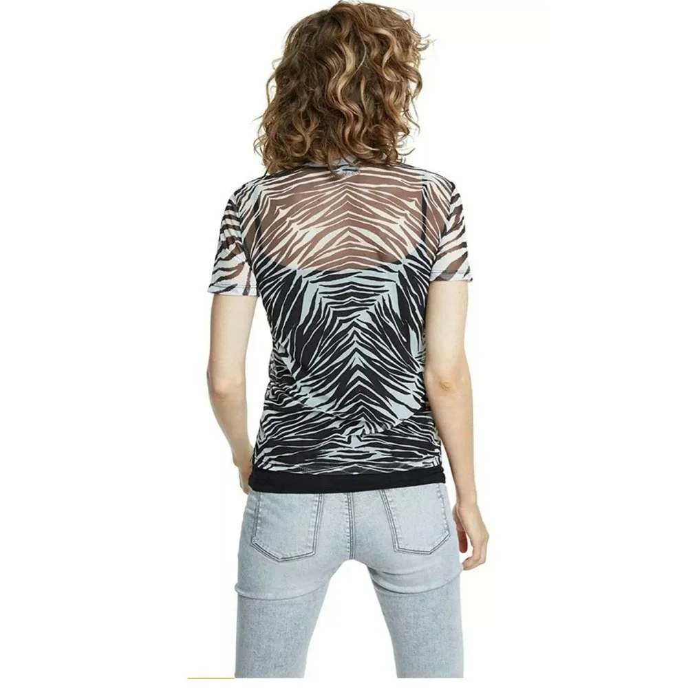 Desigual Mesh Tshirt Fashion Zebra, size small Western Boho Chic Short Sleeve - Picture 3 of 9